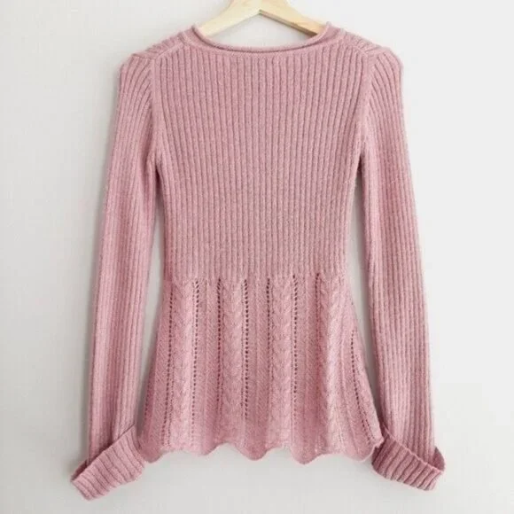 Pink Ribbed Knit Women's Cardigan - Picture 5 of 9